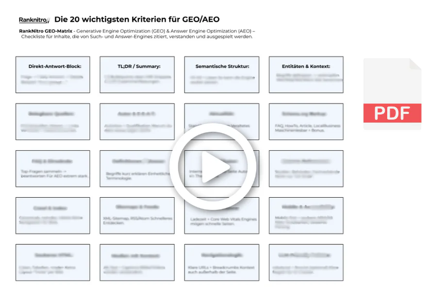 Ranknitro GEO-Matrix – Die 20 wichtigsten Kriterien für GEO/AEO